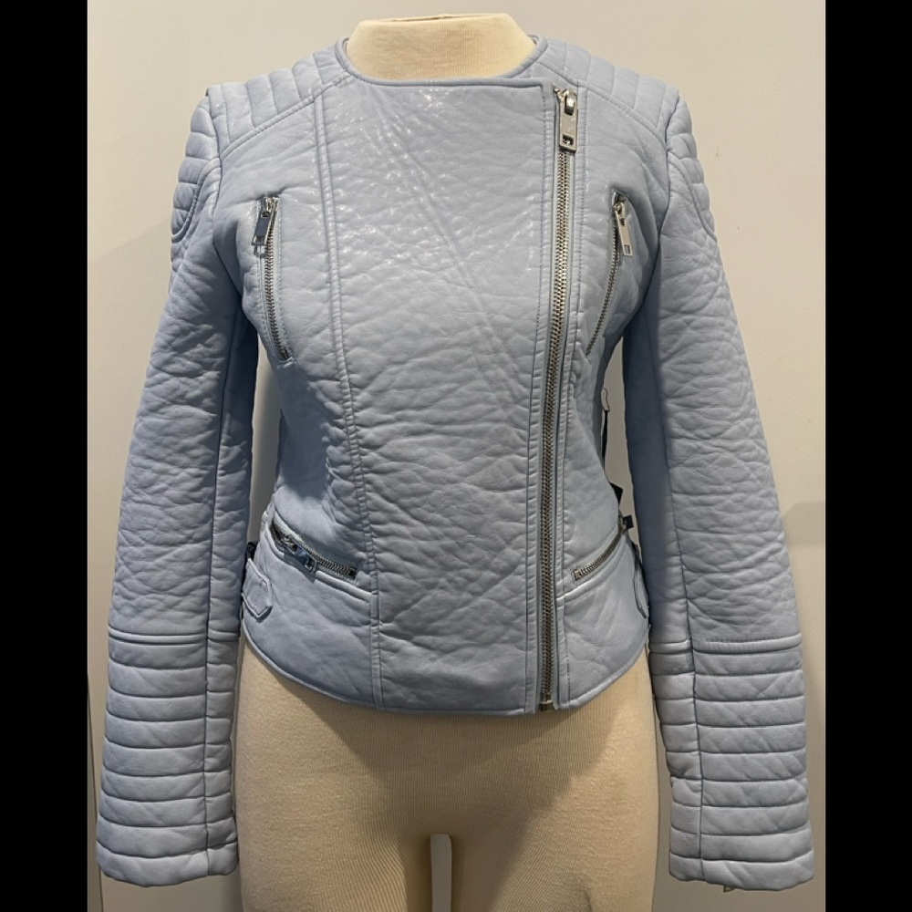NWT Forever21 Baby Blue Faux Leather Jacket